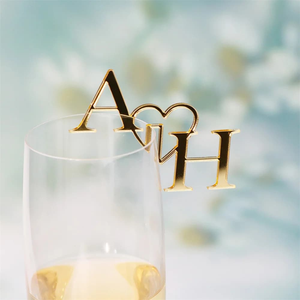 20/50/100pcs Personalised Drink Stirrers Initials Heart Wedding Drink Tags Glass Markers Alternative Champagne Topper Wine Charm