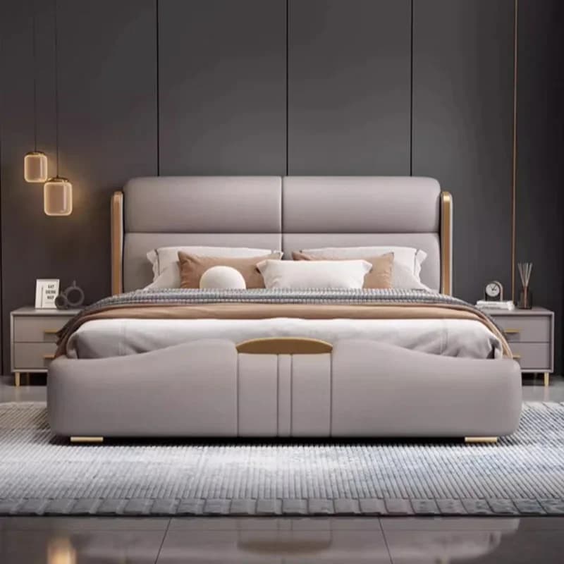 Nordic Queen Aesthetic Double Bed King Size Cheap Modern Twin Double Bed Frame Faux Leather Cama Box Casal Bedroom Furniture