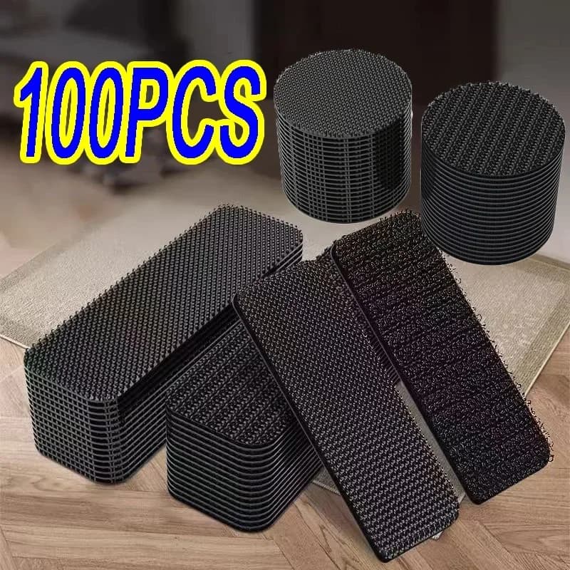 100PCS double-sided Household Use Touches Fastener Black Pad Fixed Patch Double Sided Mat Grip Strap Self-adhesive DIY Apparel