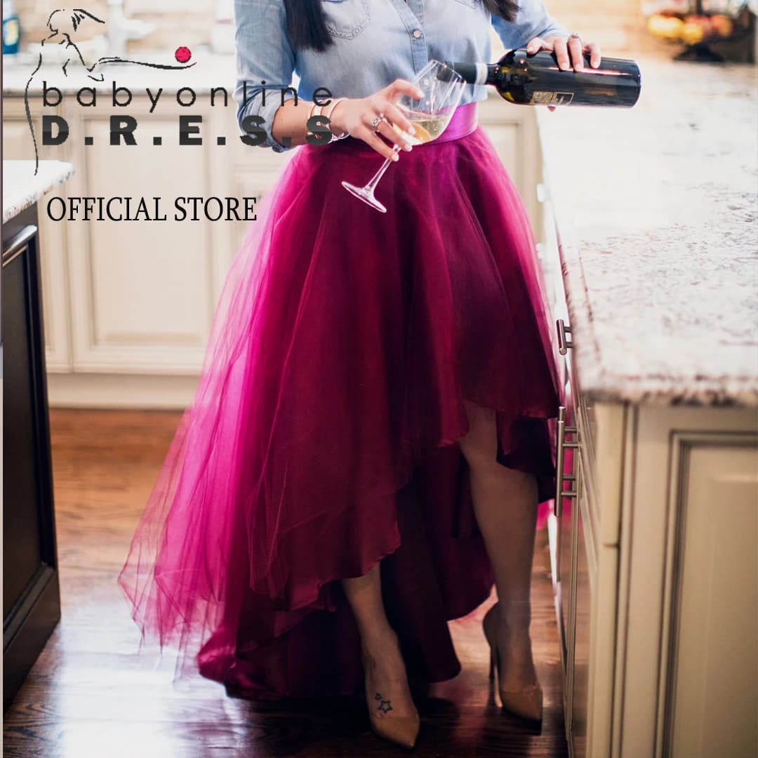 BABYONLINE Layered Tulle Skirt Tiered  Ruffles Asymmetrical Prom Skirt Halloween Gown Under Petticoat Casual Ball Party Outfit1