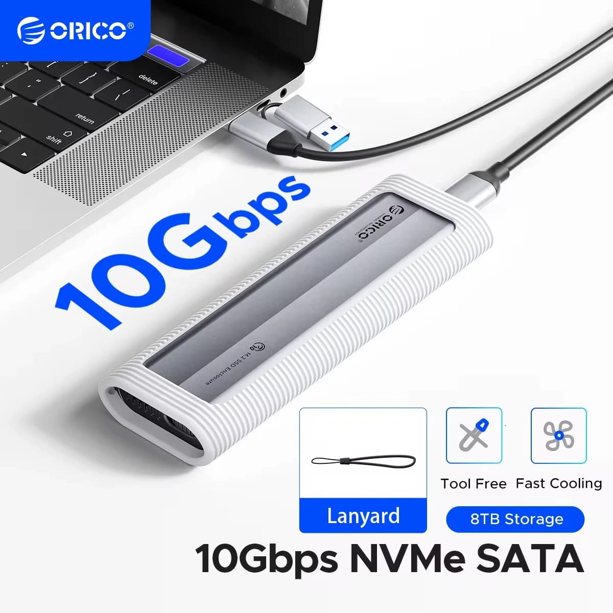 ORICO M.2 NVMe SATA SSD Enclosure USB External 10Gbps M.2 NVMe to USB Adapter Support UASP for PCIe NVMe and SATA SSD Tool-Free