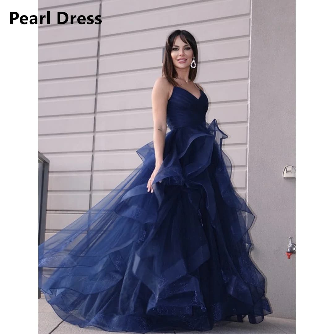 Pearl Line A Formal Dresses Woman Layered Formal Evening Dresses Women 2024 Custom Made V-neck Gauze Spaghetti Straps Prom Dress