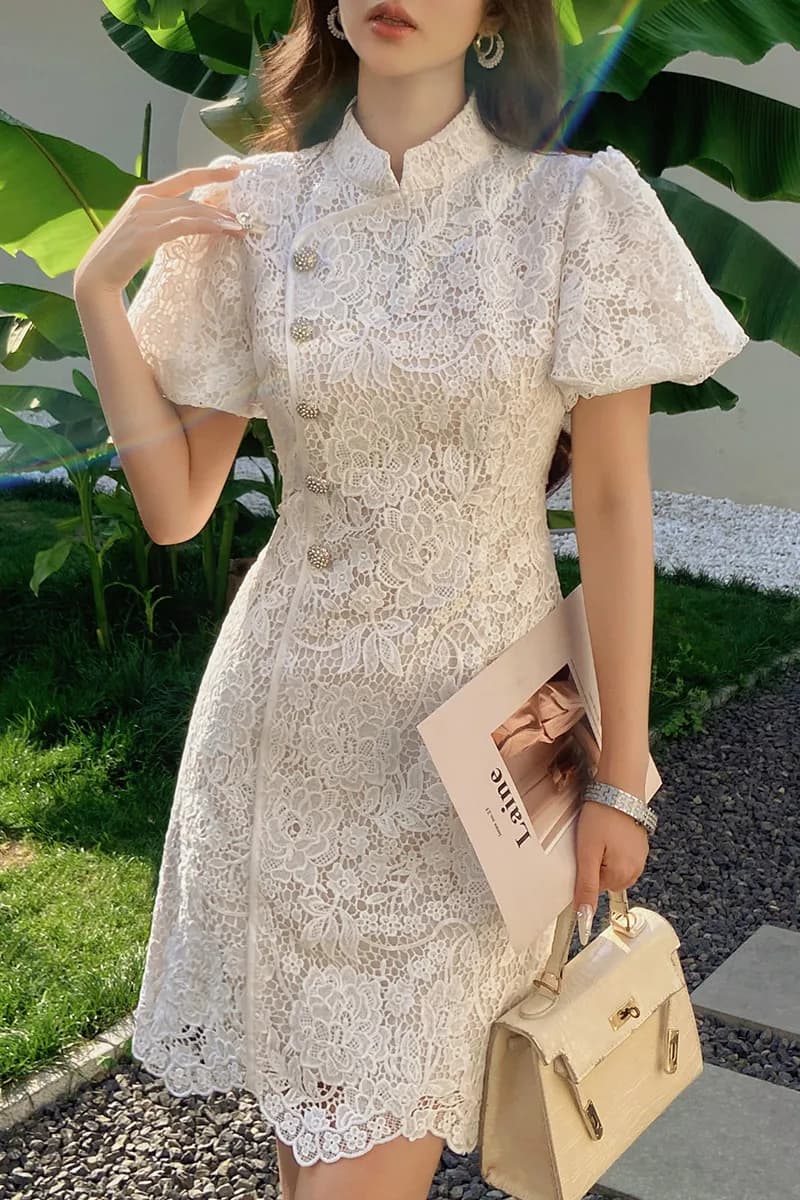 DABUWAWA Tienda Vestidos Elegantes Para Mujeres Lace Dresses For Women Chinese StyleHook Flower Hollow Skirt Y2K DA1BDR087