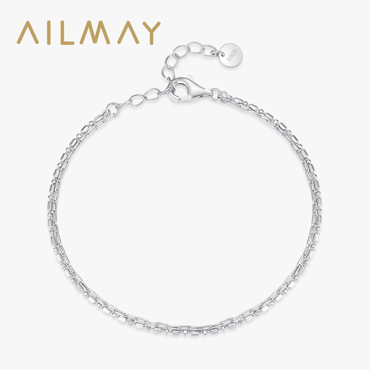 Ailmay Real 925 Sterling Silver Line Chain Bilayer Bracelets For Women Trendy Charm Bracelet Wedding Party Accessories Jewelry