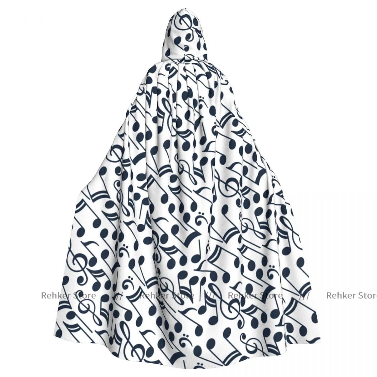 Cosplay Medieval Costumes Black And White Music Notes Hooded Cloak Capes Long Robes Jackets Coat Carnival