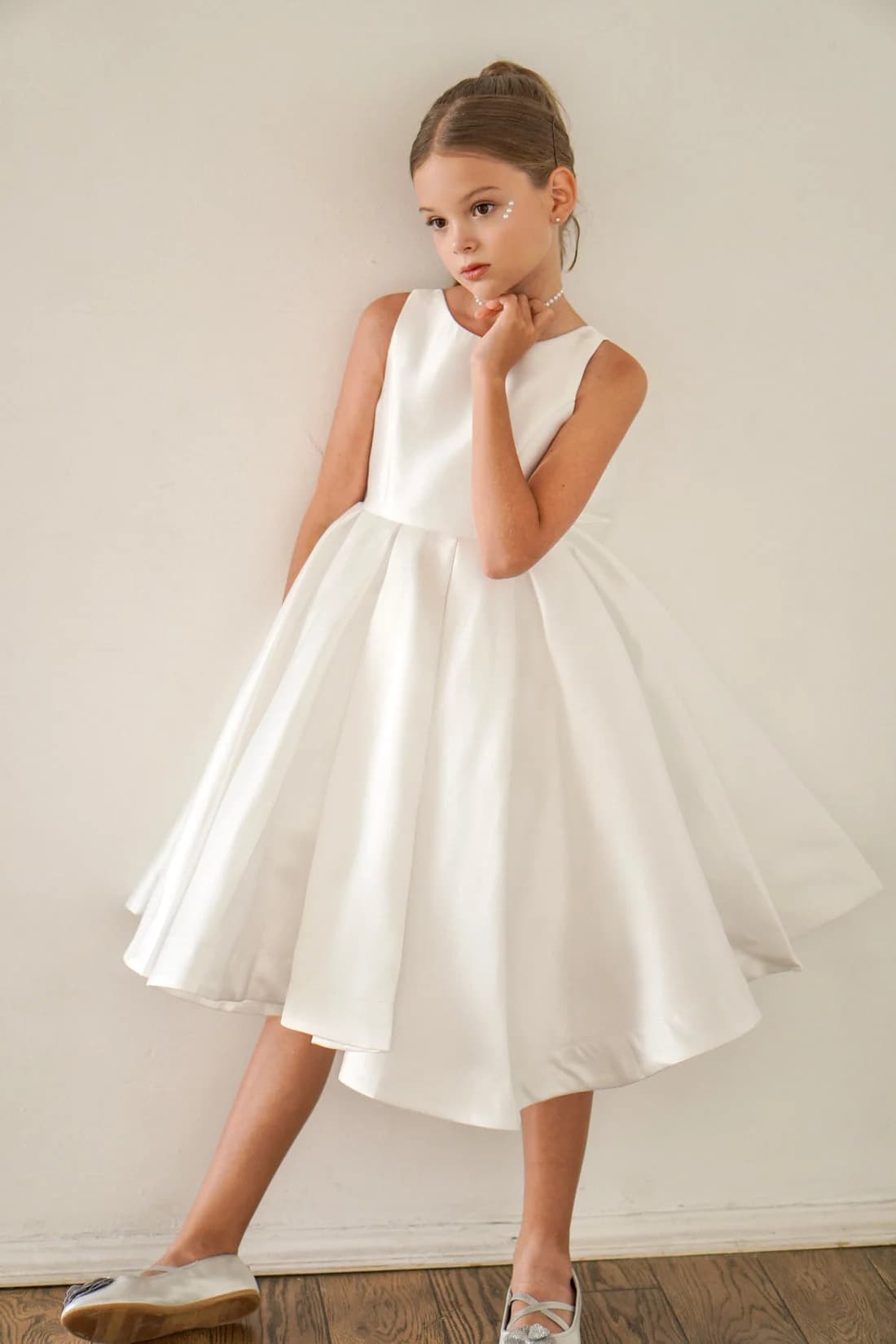 Ivory Flower Girl Dress For Wedding Satin Sleeveless With Bow Princess Elegant Child First Eucharistic Birthday Party Dress