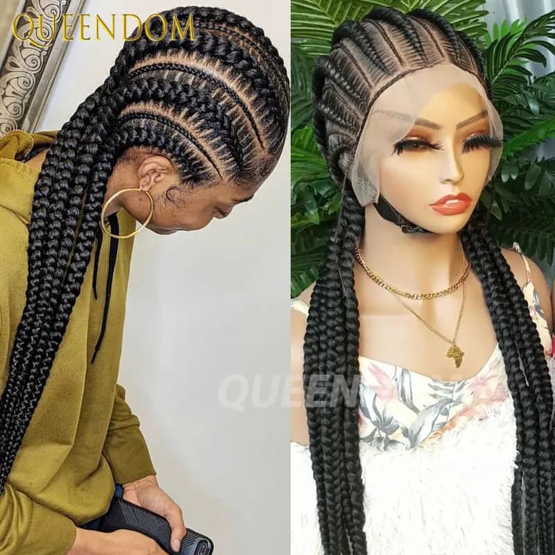 Synthetic Full Lace Cornrow Box Braided Wig 36" Lace Front Wigs Jumbo Braids Wig For Black Africa Women Braids Wig Braiding Wigs