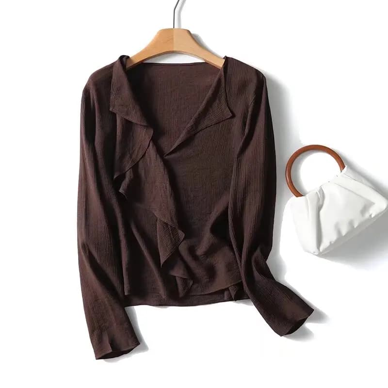 Tangada 2025 Women Ruffles Shirt Long Sleeve Female Loose Blouse Tops 4C0144