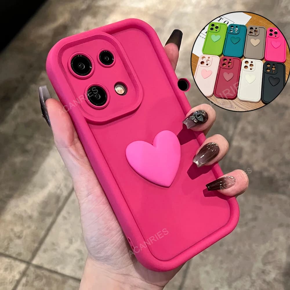 Girl Cute 3D Love Heart Matte Case For Xiaomi Redmi Note 13 Pro Plus 5g 4g Shockproof Soft Silicone Back Cover On Note13 13pro