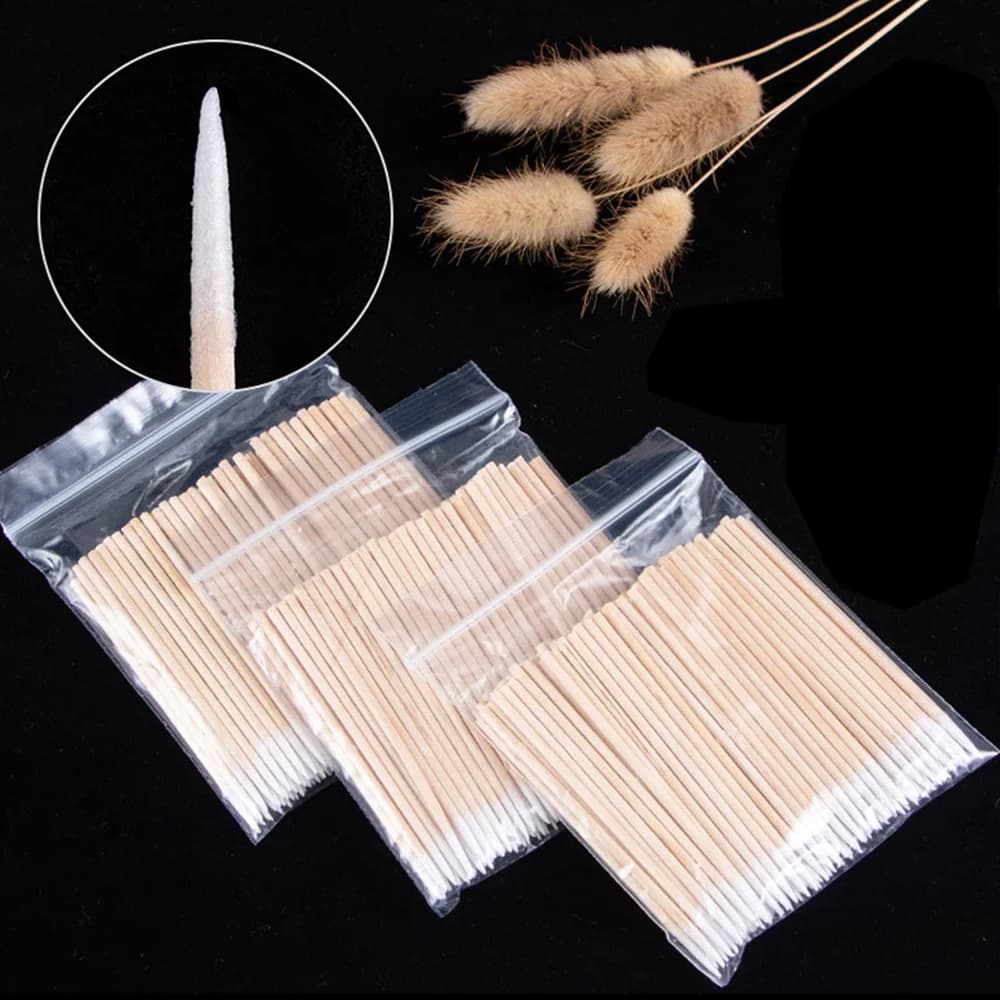 100/300/500Pcs Wholesale Wooden Eyebrow Eyeline Cotton Swab Lip Gloss Pointy Swabs Cleaning Sticks Eyelash Extension Applicators