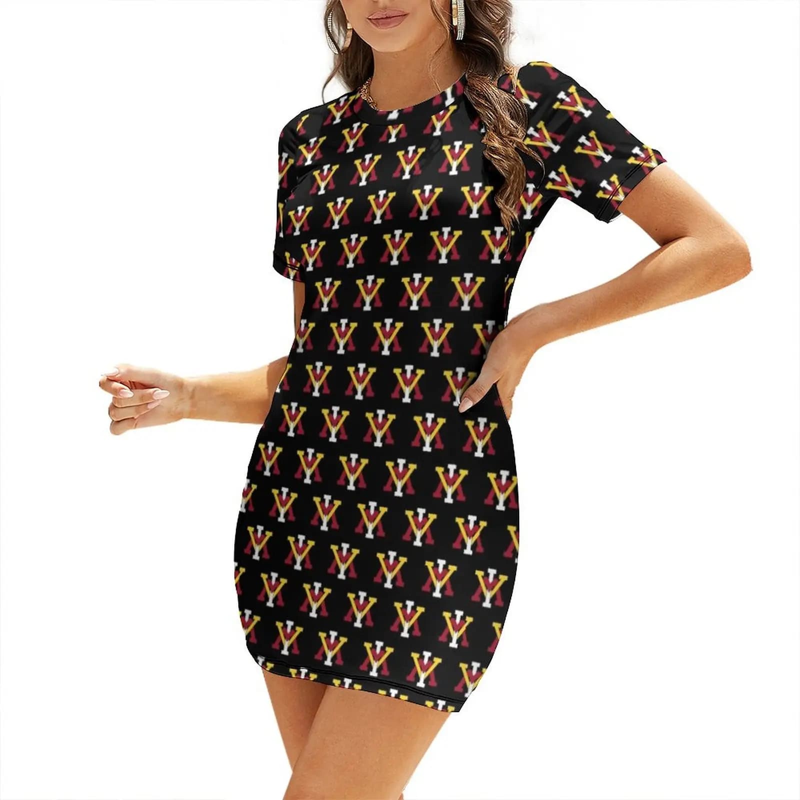 Dad was a VMI KEYDET Pattern Short Sleeved Dress Woman dresses long dresses for women women's fashion dresses Dress