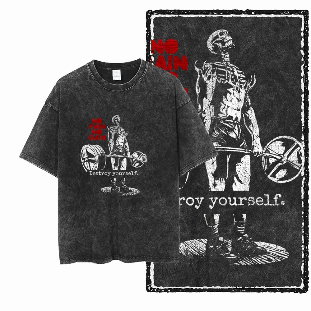 YG BODY BUILDING  Printed Cotton Acid Washed Graphic Unisex T Shirt Cool CROSSFIT Streetwear Men Tshirts Big Size Tee for men