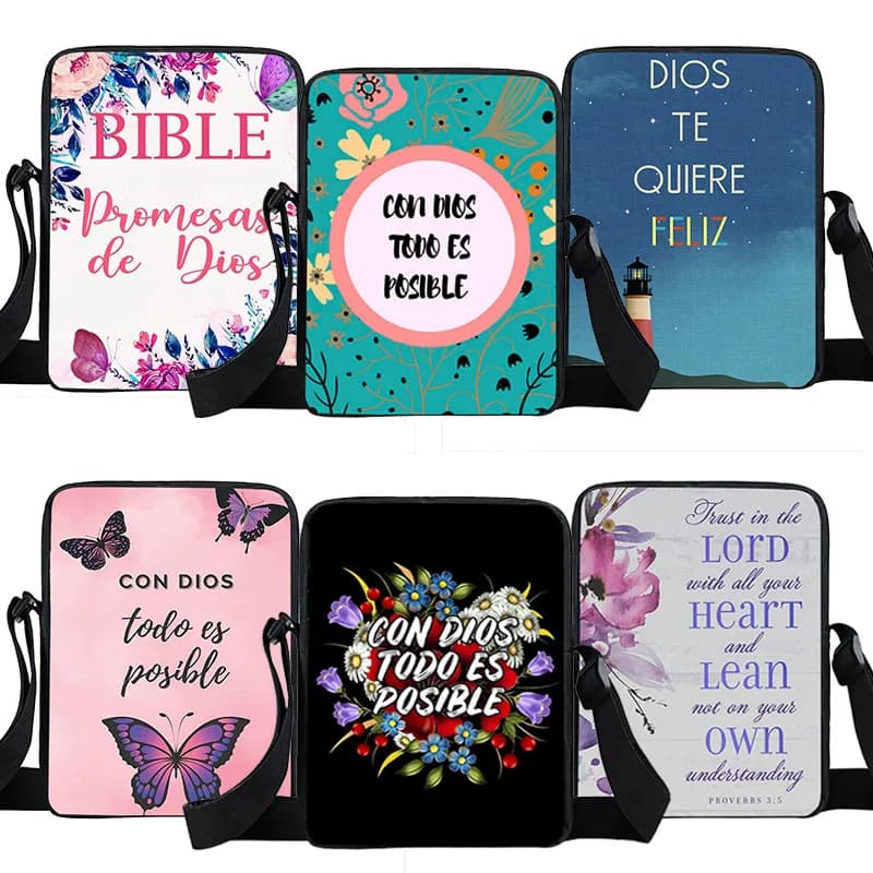 Dios Es Amor Crossbody Bags Women Handbag Con Dios Todo Es Posible Canvas Messenger Bags for Travel Christian Bible Book Bag