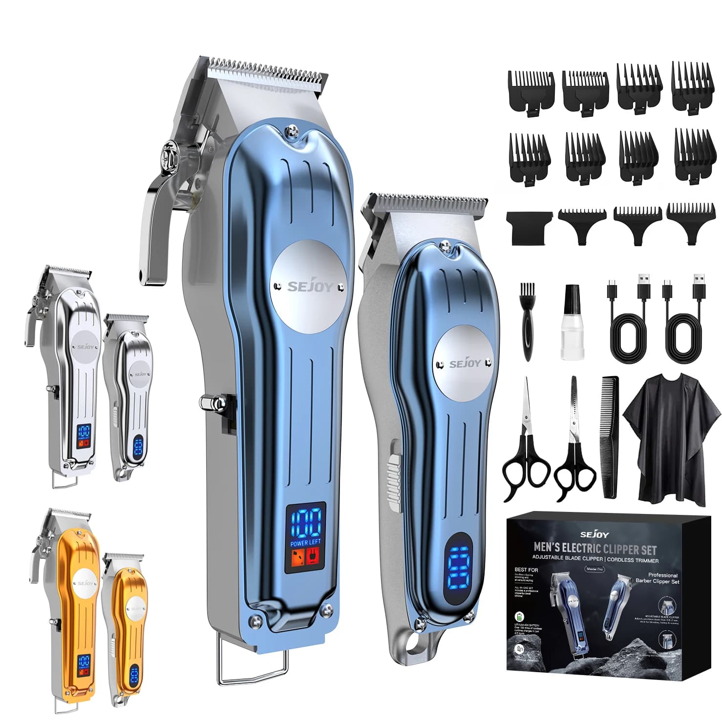 Sejoy Professional Hair Clippers Kit With T-Blade Hair Trimmer LED Display USB Fast Charging Barber Accessories