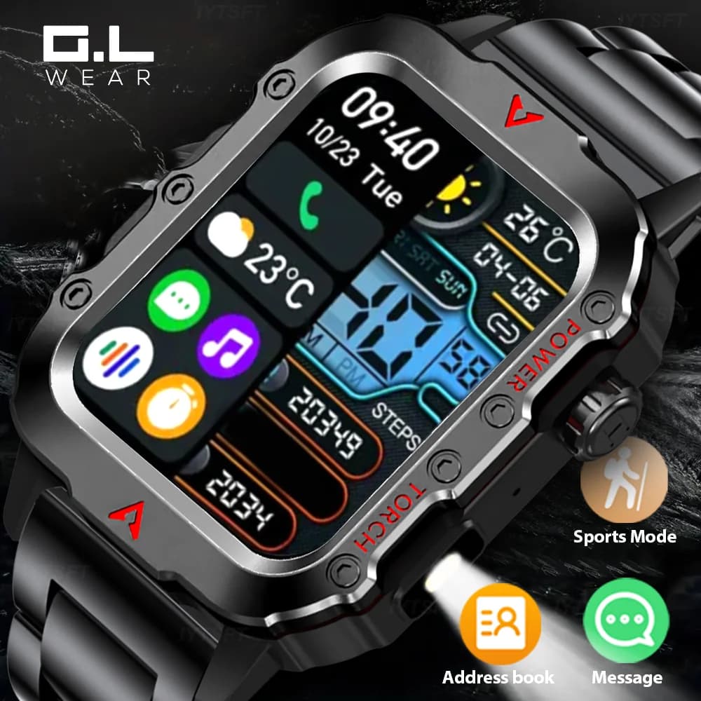 G.L Wear 2025 New Sports Smart Watch Bluetooth Talk LED Flashlight Multi-function Outdoor Sports Smart Watch for Men Women