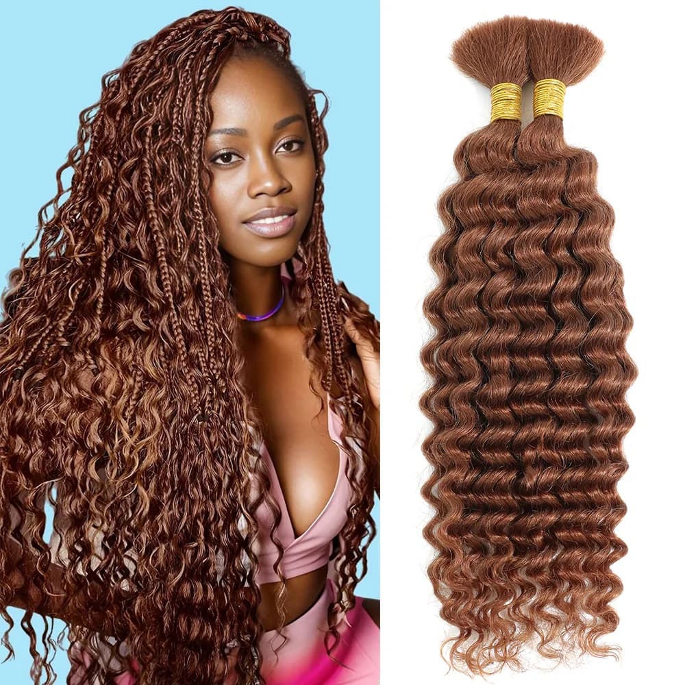 Human Braiding Hair 18Inch 100g Brown Deep Wave Bulk Human Hair for Braiding No Weft Curly Bundles Human Hair Extensions Color30