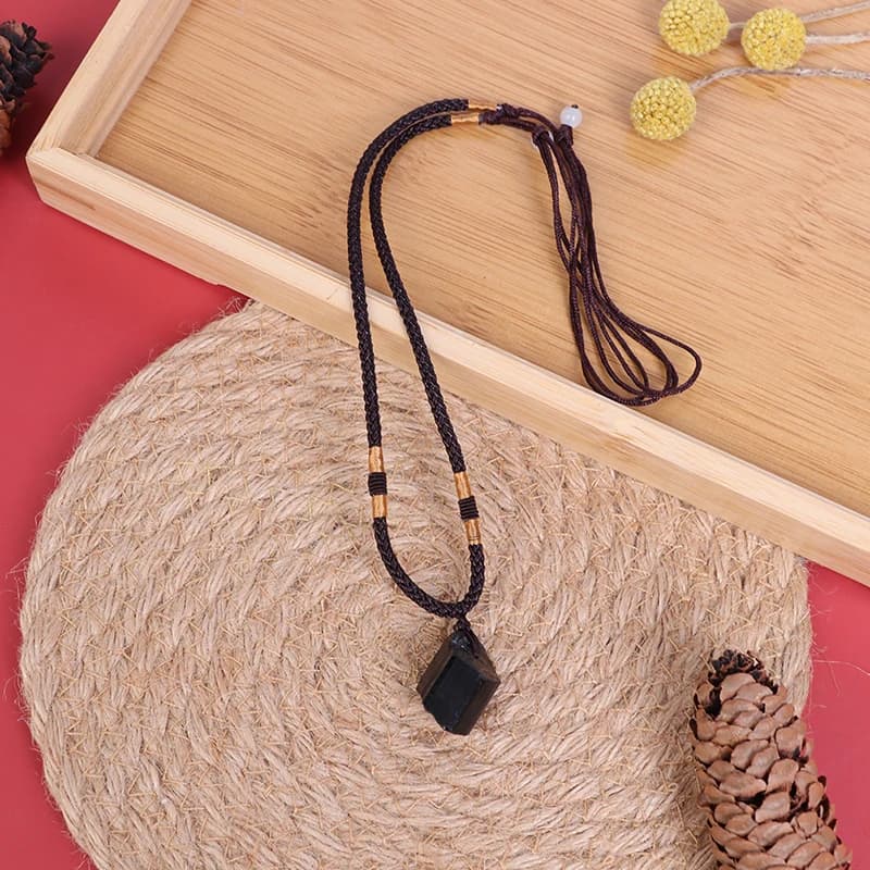 Natural Black Tourmaline Stone Necklace Pendant Black Tourmaline Original Stone Ore Specimen Fashion Jewelry Accessories Gift