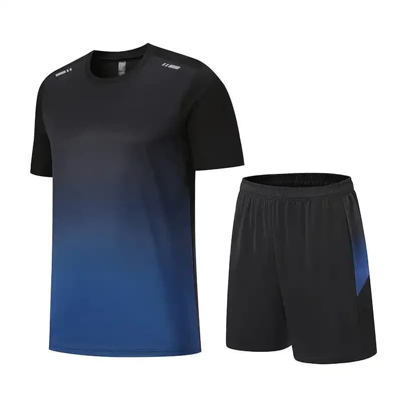 Summer Quick-Dry Men's Sports Running Sets Casual Loose Shirt Shorts 2-pcs Suits Male Football Gym Fitness Exercise Sportswear