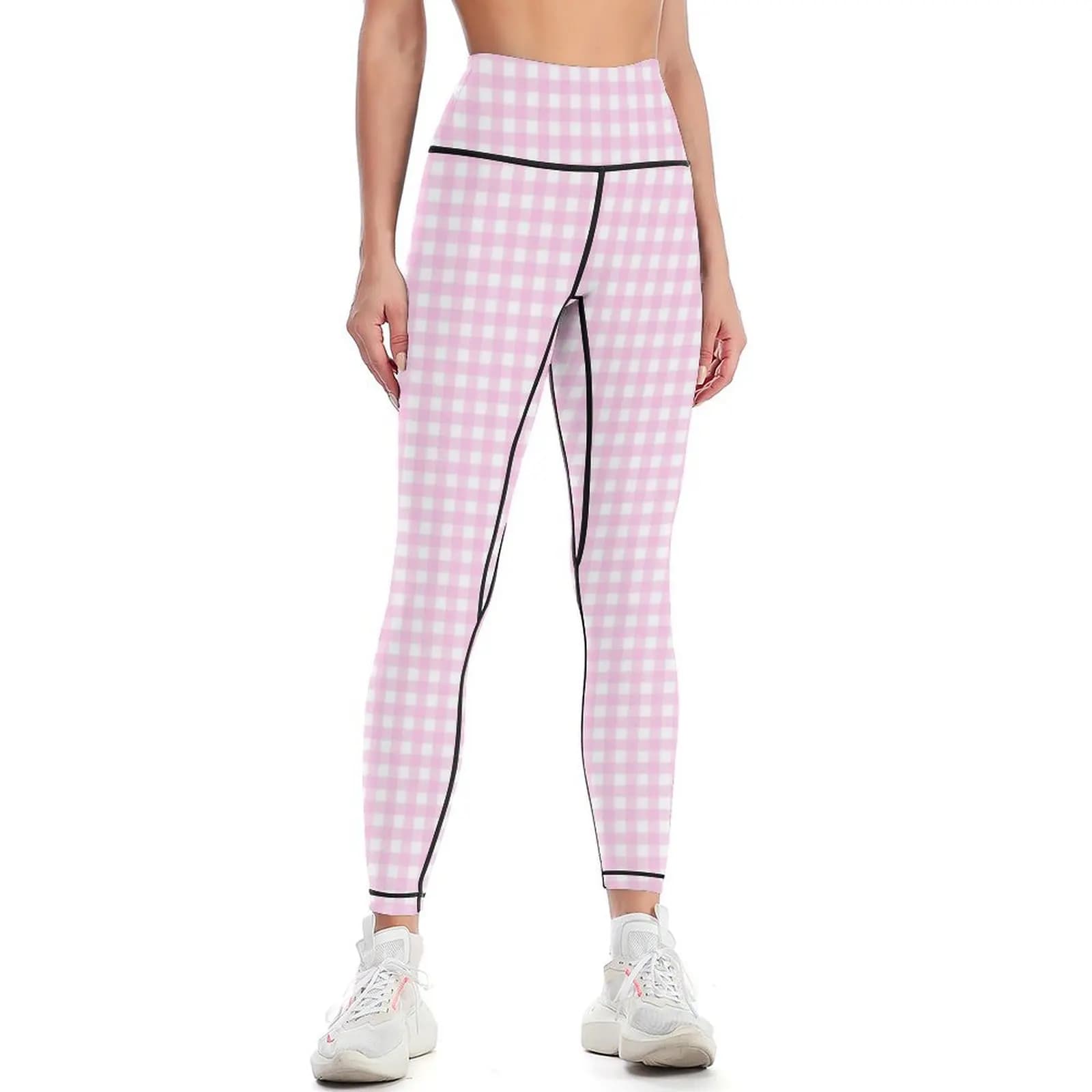Pink And White Gingham Check Pattern Leggings leggins push up woman push up fitness gym womans Womens Leggings
