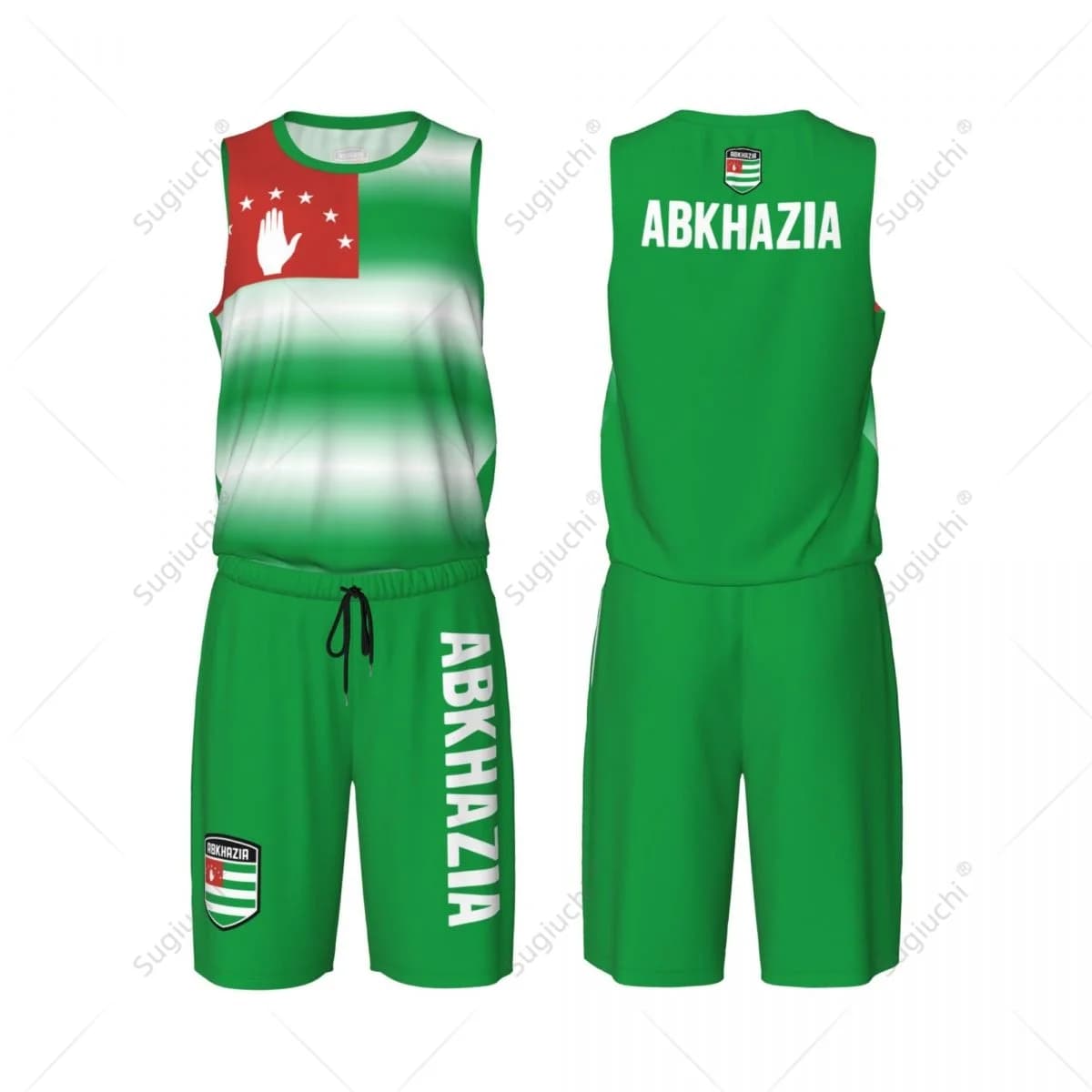Men Republic Of Abkhazia Flag Basketball Jersey Set Mesh Shirt & Pants Sleeveless Exclusive Team-up Custom Name Nunber Unisex