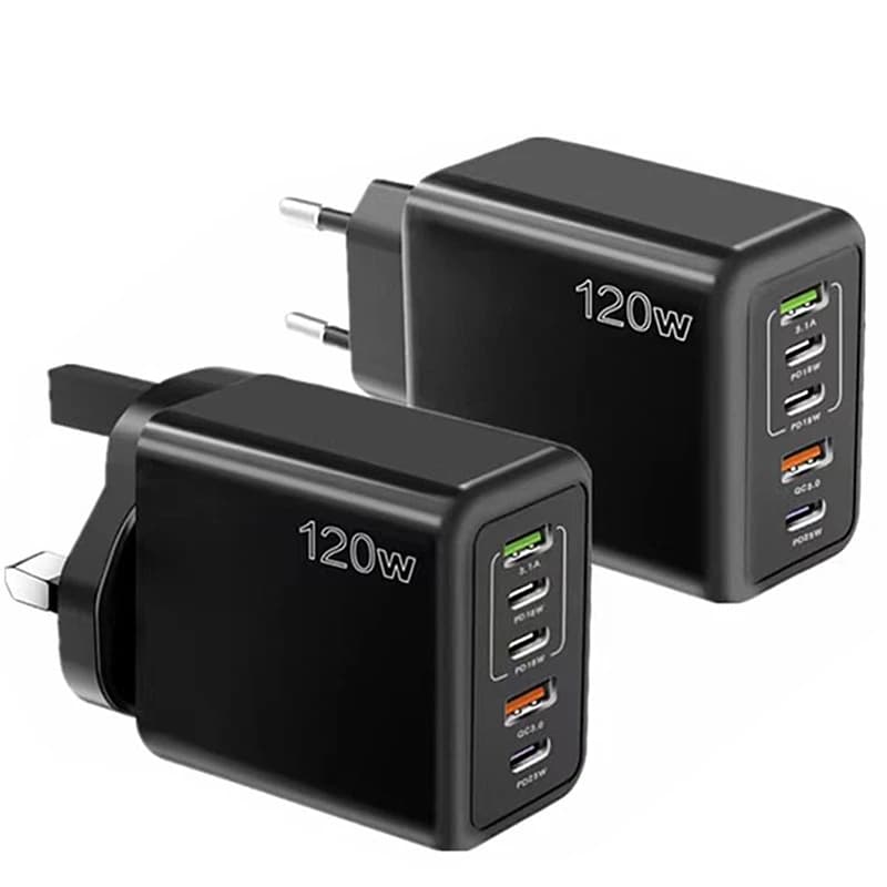 120W PD 5 Port USB Charger Fast Charging QC3.0 USB C Type C Mobile Phone Charger For iPhone Huawei Samsung Xiaomi Quick Charge