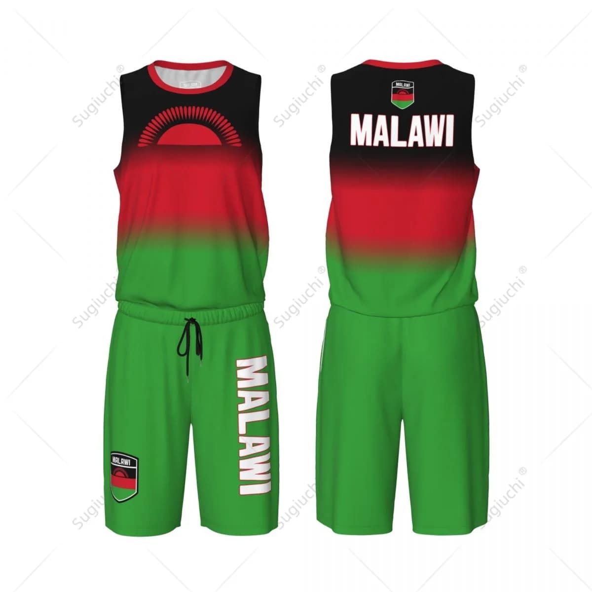 Men Malawi Flag Basketball Jersey Set Mesh Shirt & Pants Sleeveless Exclusive Team-up Custom Name Nunber Unisex