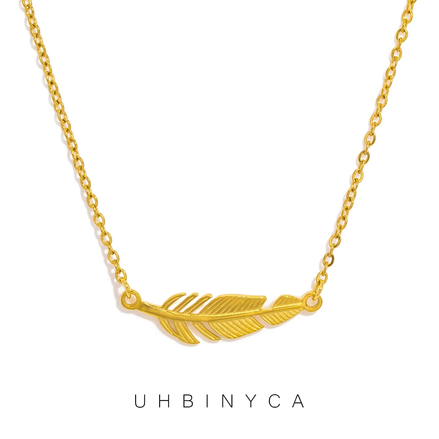 UHBINYCA Fashion Long Leaf Necklacefor Women Chic Gold Plated Stainless Steel Cross Chain Waterproof Jewelry Christmas Gift