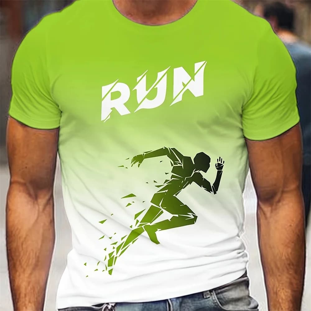Men's Running Pattern Print Sports T-Shirt Fashion Summer Comfortable Short Sleeve Clothing Oversized Unisex Workout Tees Tops