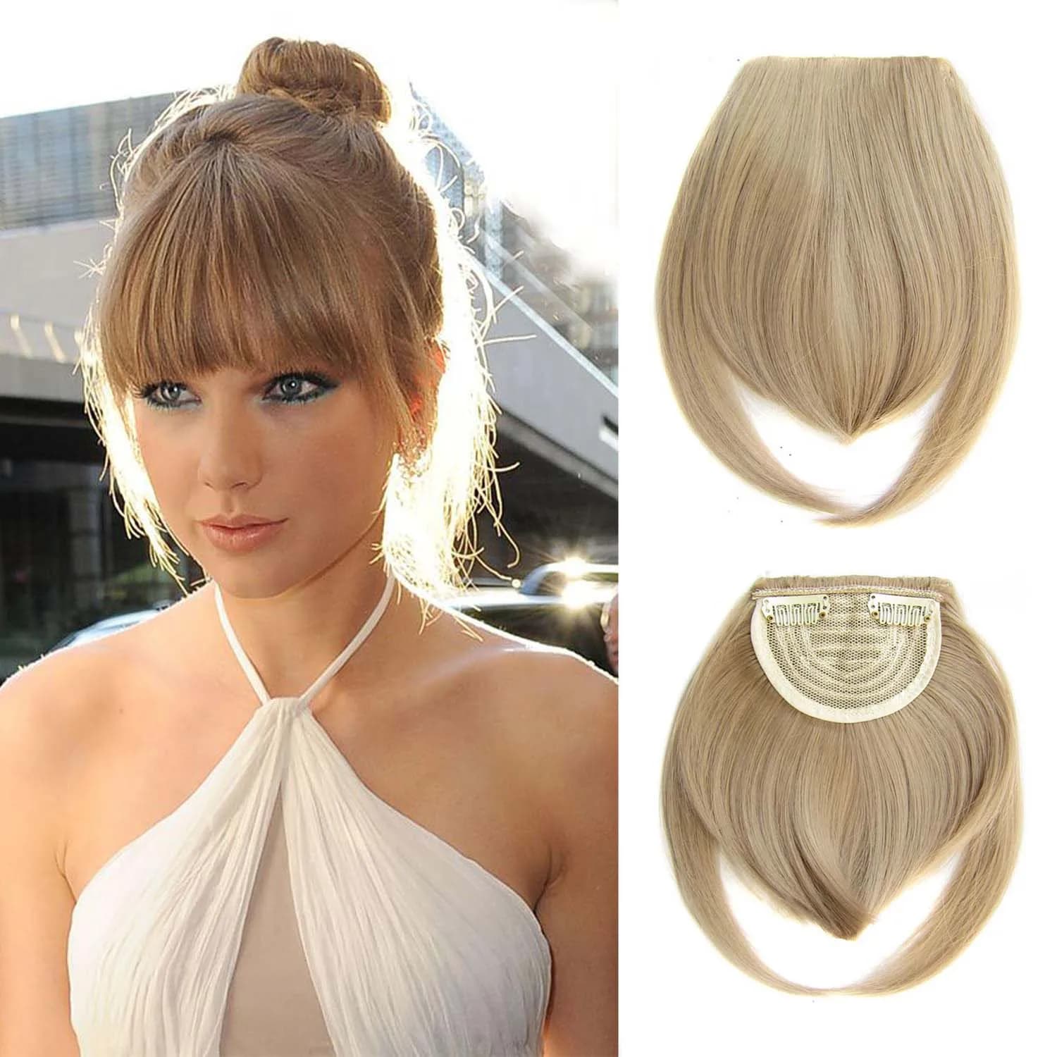 Zolin Synthetic Hairpiece Bangs Hair Extension 2Clips Clip in Hair Blonde Brown Color
