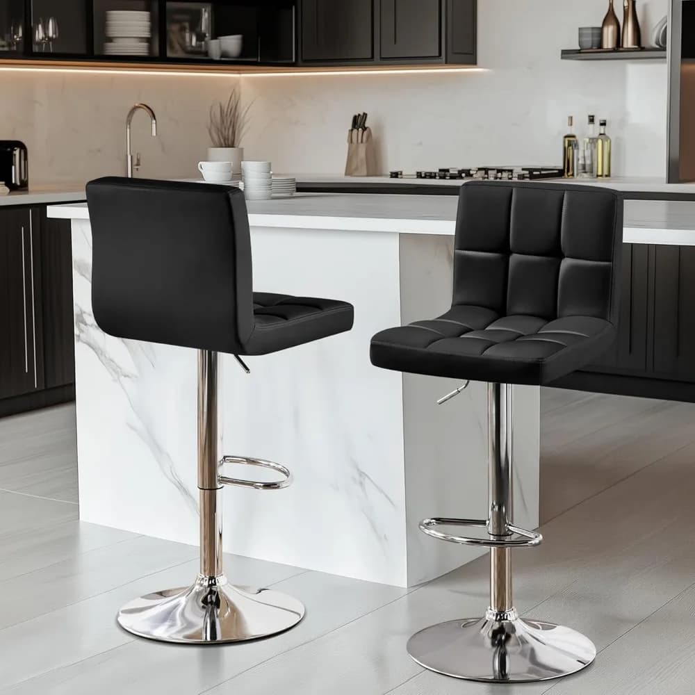Bar Stools Set of 2, Adjustable PU Leather Swivel Barstools, Stools with Back and Footrest, Counter Height Barstools for Bar