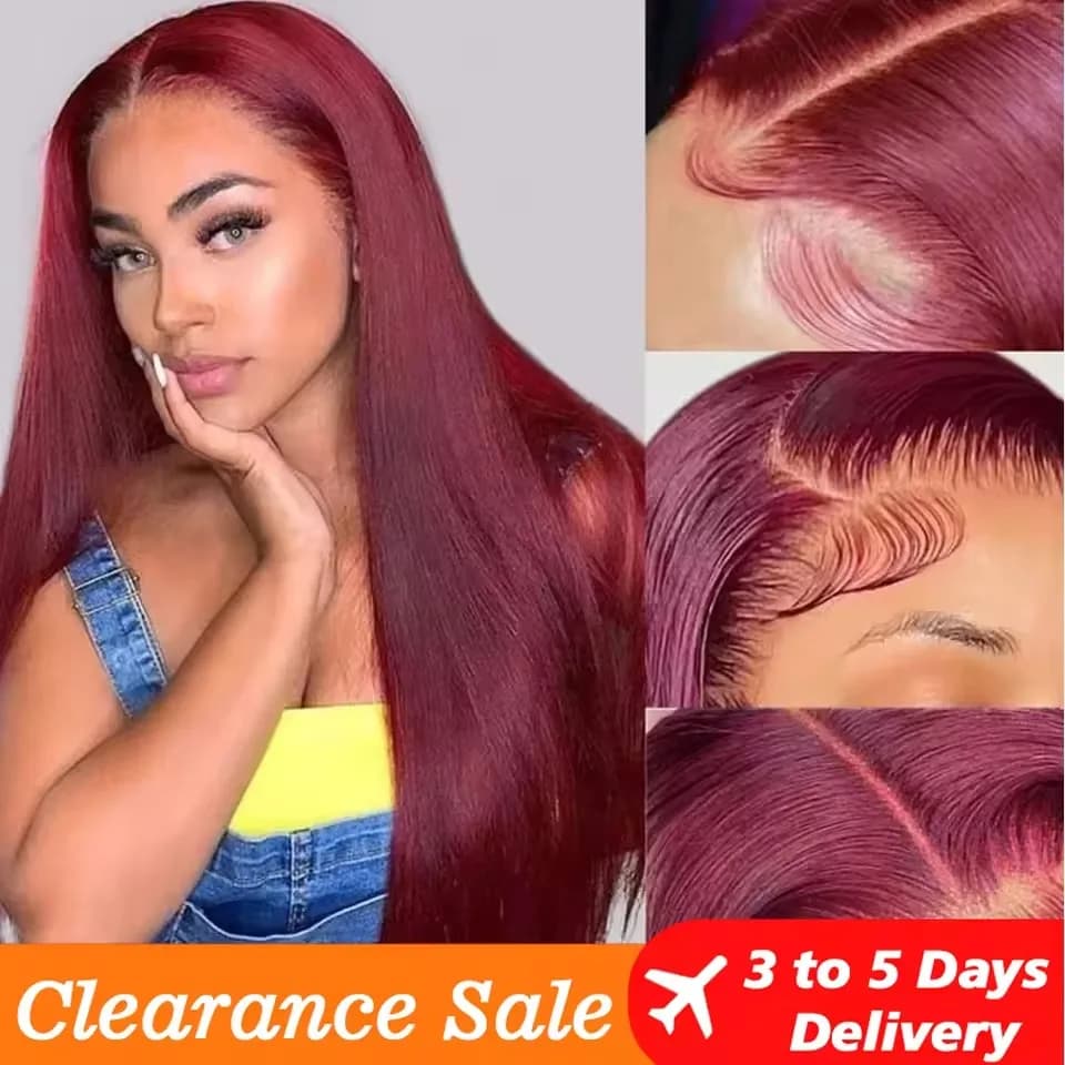 38 Inch 99j Burgundy Lace Front Human Hair Wig 13x6 Bone Straight Hd Lace Frontal Wig 180 Density Colored Pre Plucked Lace Wig