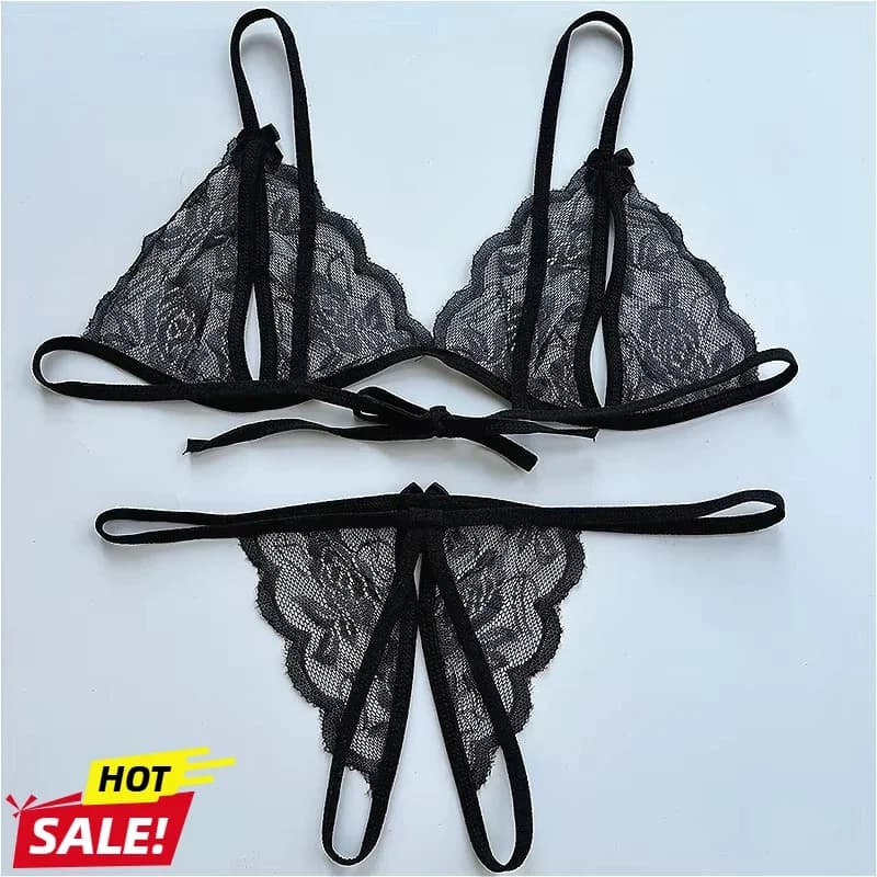 Sexy Lace-up Lingerie Set Women Hot Open Crotch Transparent Sexy Bra and Panty Sets Sex Temptation Erotic Couples Date Underwear