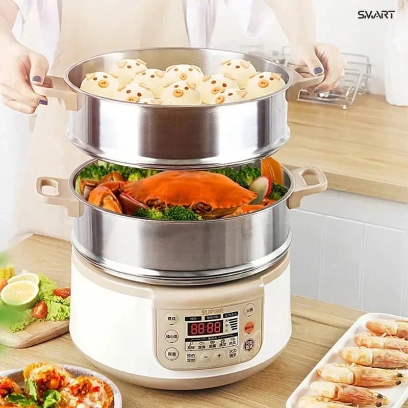 Large capacity for home use Electric Steamer. Multi-Function All-in-One. Combining Steamer, Hot Pot, and Cooking Pot Functions.