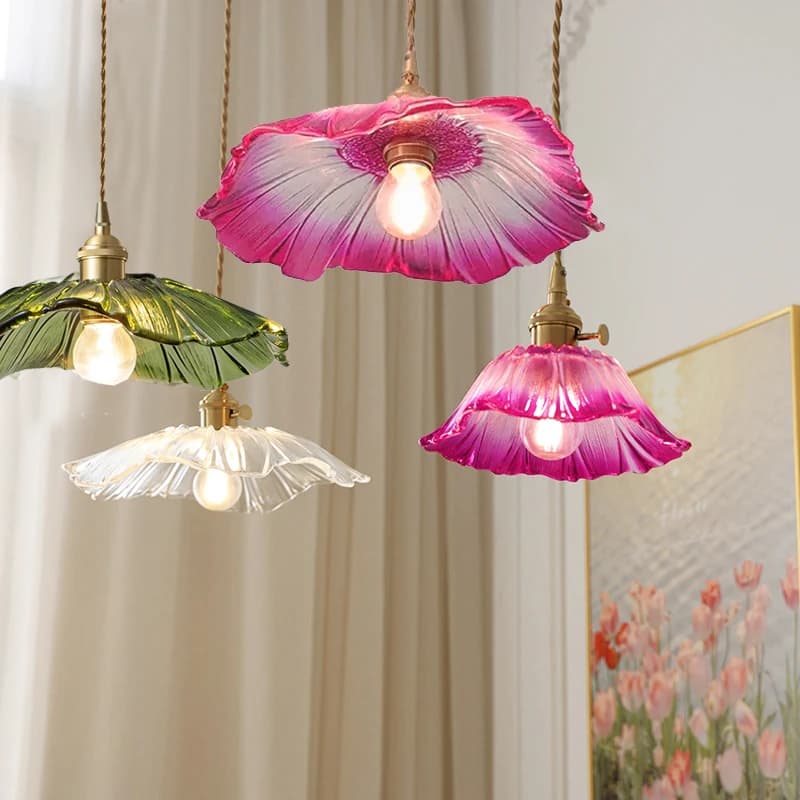 Vintage Pendant Lights Flower Glass Hanging Lamps Home Decoration Lighting Living Room Bedroom Bedside Light Fixture Indoor Shop