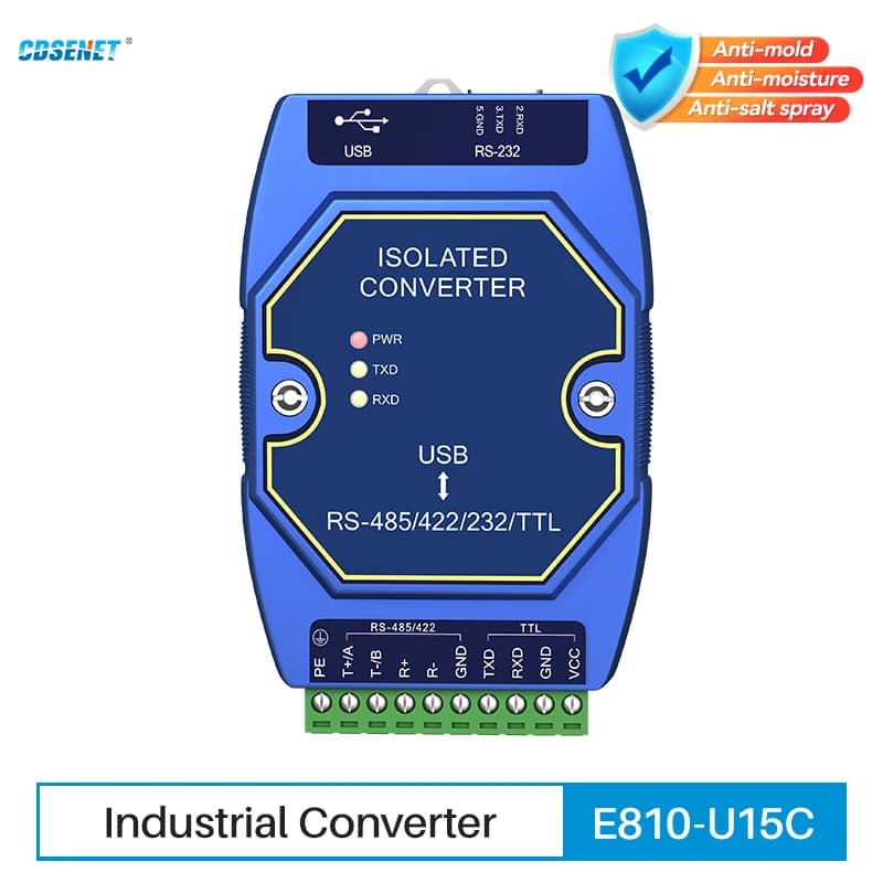 USB To RS485 RS422 RS232 TTL Industrial Converter CDSENET E810-U15C CH340 Power Signal Isolation Type-C  3.5V/5V TTL