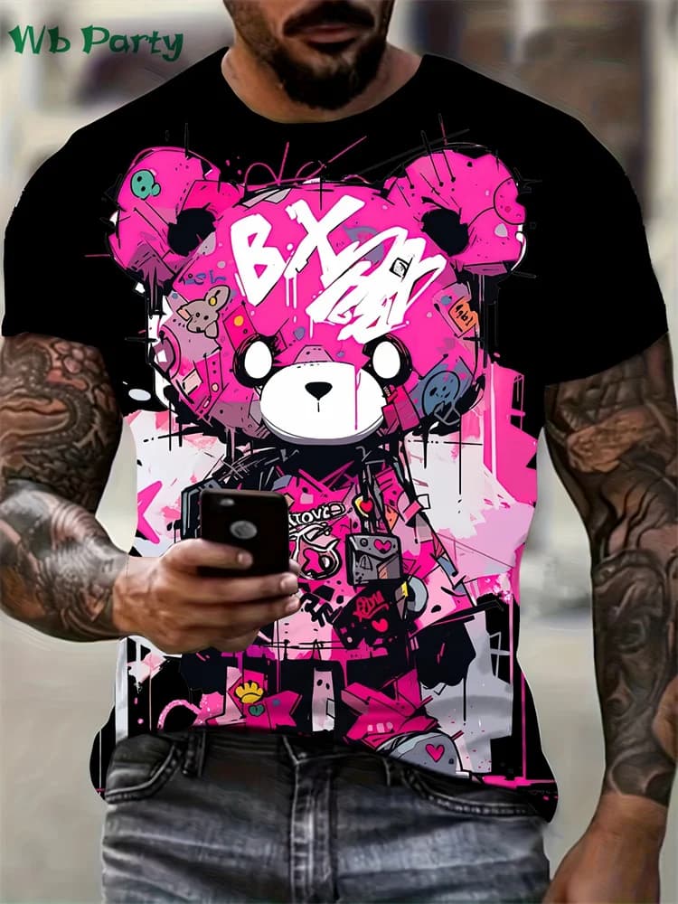 Fashion Bear Graphic T Shirts Summer Man Clothes O-Neck Men's Short Sleeve Tee Simple Y2k Clothes Breathable 3D Men's Clothing