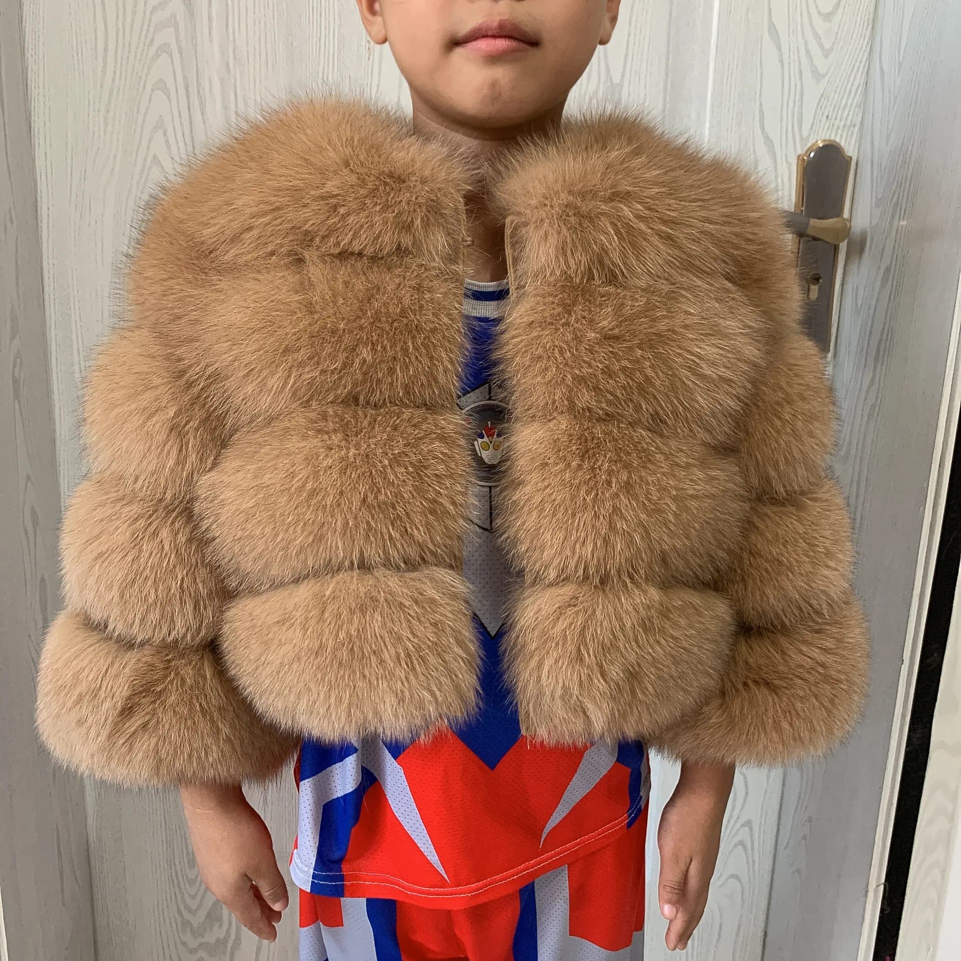 Children's fur jacket real fox fur childs fur jacket suitable for girls and boys aged 1-13 years old Kids fur jacket universal
