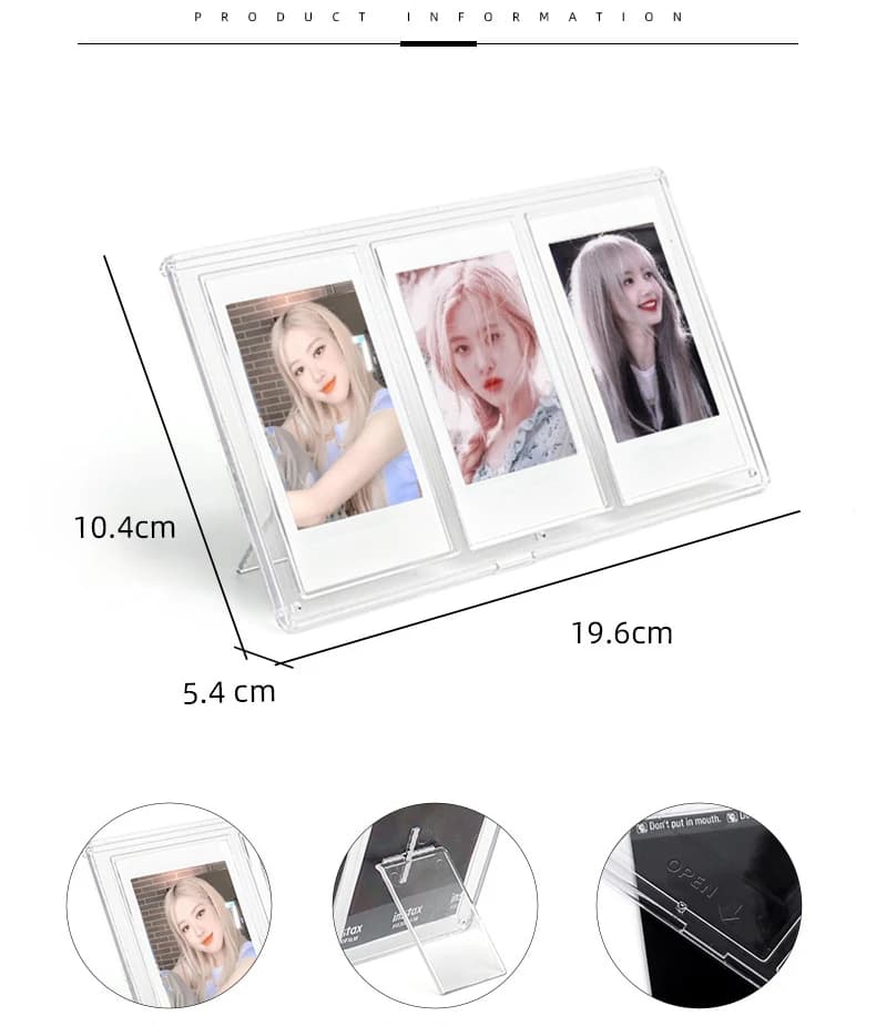 For Fujifilm Instax Mini 8/9/11/12 Series 3 Inch Photo Pictures Transparent Vertical Three Palace Grid Photo Frame Table