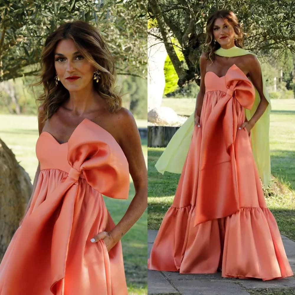 Customized   Fashion Contrast Color Ribbons Evening Dress Exquisite Bow Ruffles A-Line Sexy Sweetheart Strapless Party