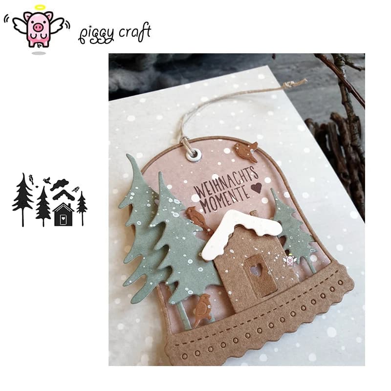 Piggy Craft metal cutting dies cut die mold Christmas tree house Scrapbook paper craft knife mould blade punch stencils dies