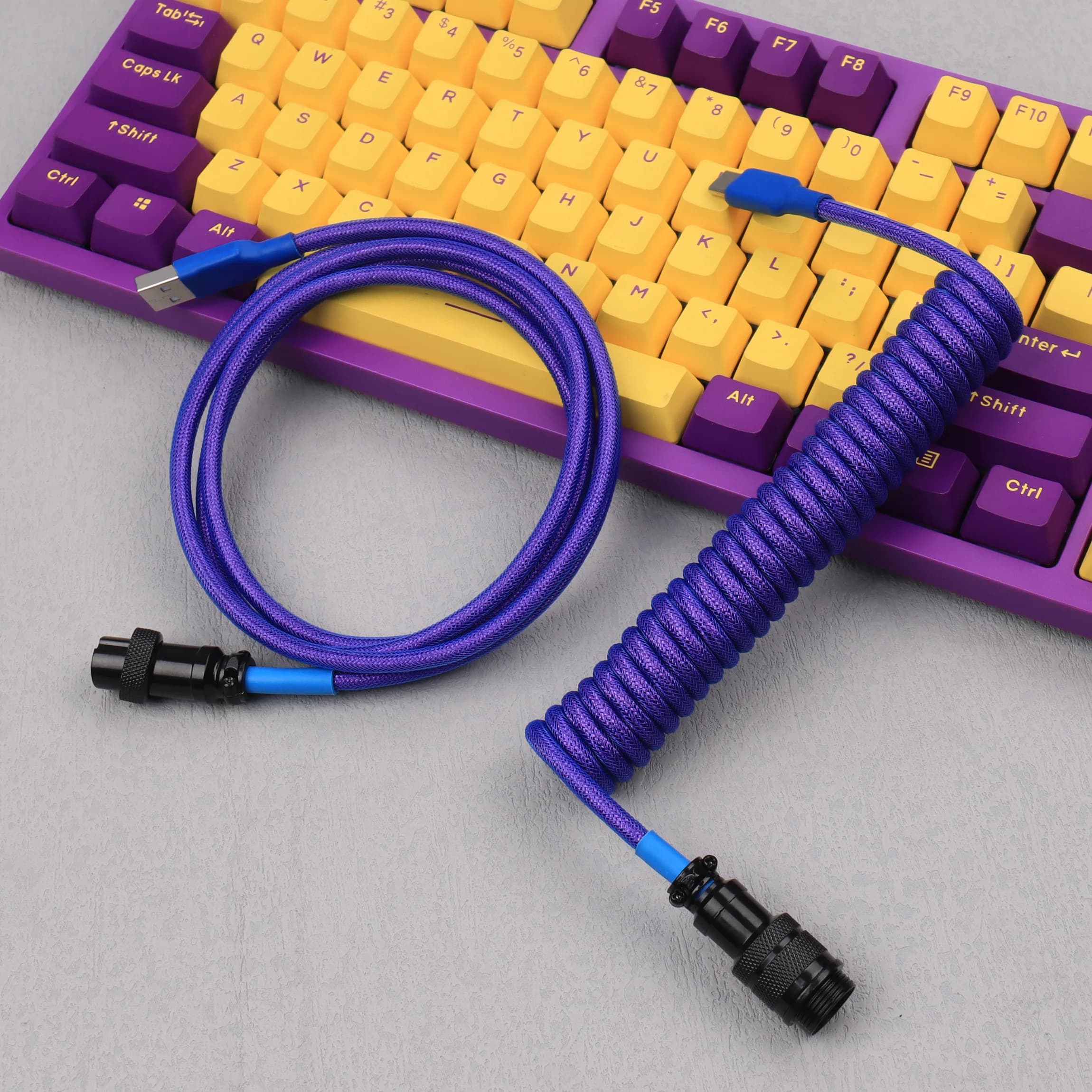 LANO Detachable Aviator Coiled Power Cable Type C for Mechanical Gaming Keyboard Double Sleeved Wire with GX16