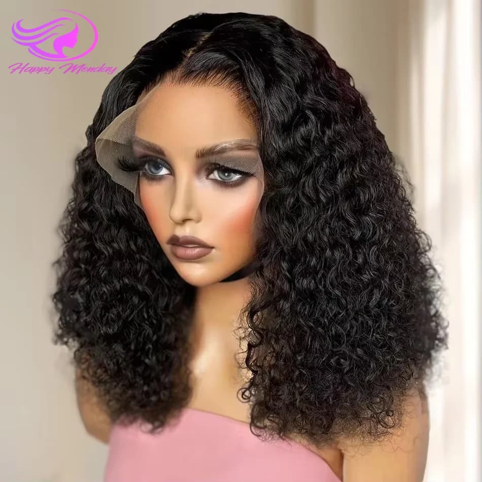 Short Bob 13x4 Lace Frontal Human Hair Deep Wave Curly 4x4 Lace Wig For Women 12 Inch Transparent Lace Front Wig 100% Human Hair