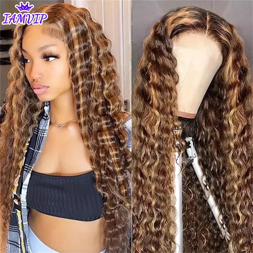 30 Inch Highlight Ombre 13x6 Hd Lace Frontal Wig Water Curly Human Hair Wigs 13x4 Hd Transparent Deep Wave Lace Frontal Wig