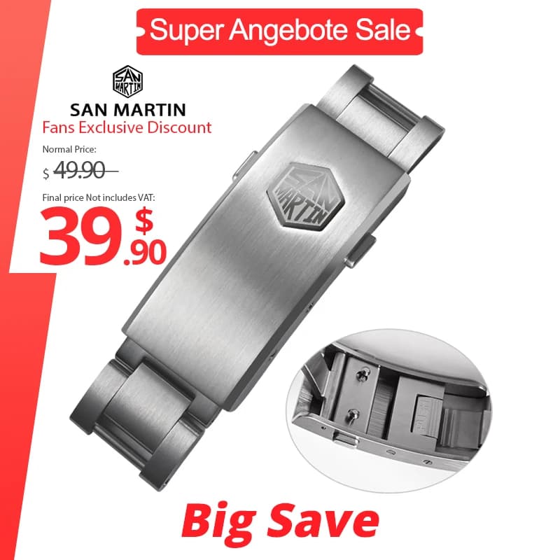 San Martin New Fly Adjustable Clasp Watch Parts Bracelet Clasp For 16mm Specified Model Buckle Folding Clasp Non-universal