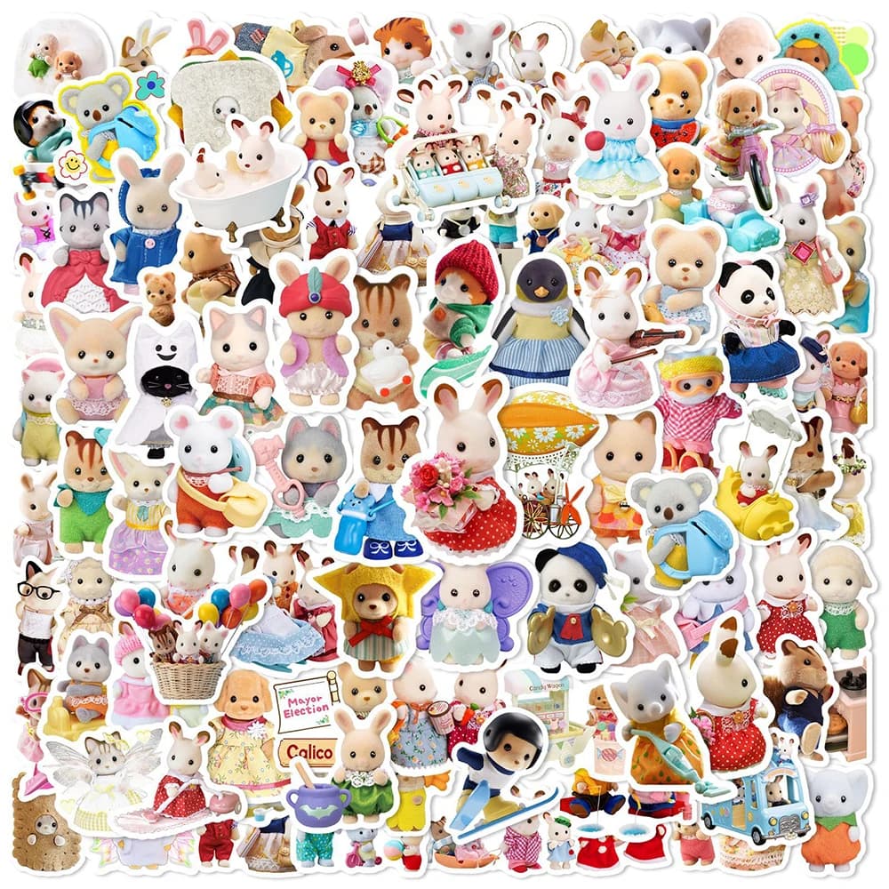 10/30/50/100pcs Cute Cartoon Sylvanian Families Stickers Kawaii Girls Kids Anime Decals Toys DIY Laptop Phone Waterproof Sticker