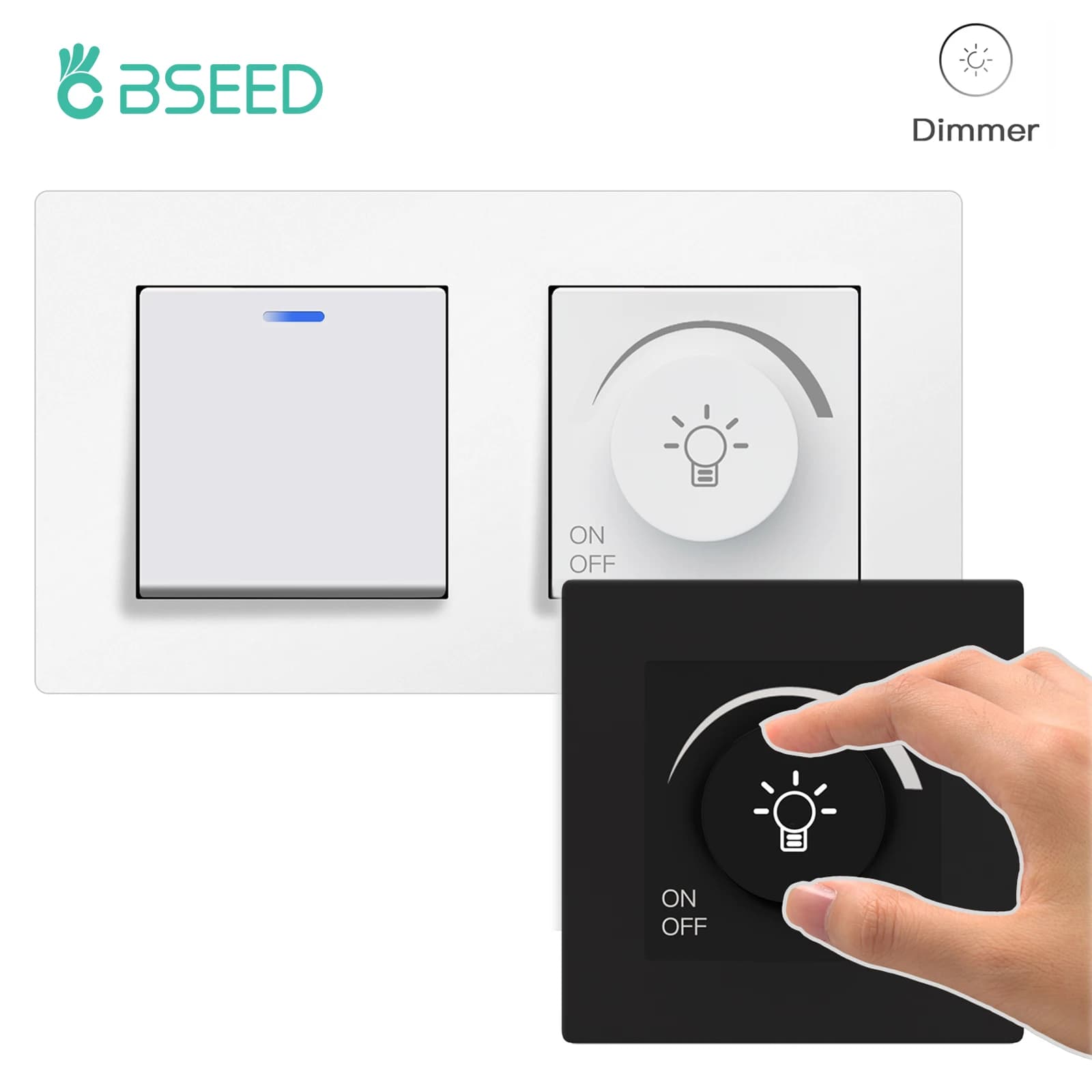BSEED Normal Light Dimmer Switch Rotary Knob Dimmer Switch Adjustable Brightness Controller Plastic Frame Button Dimmer Switch