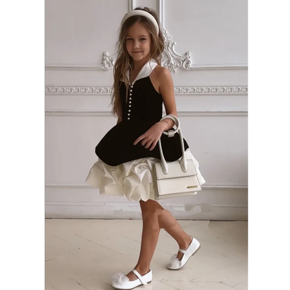 Black Velvet Mini Girl Flower Dress Sleeveless Short Ball Gowns Kid Birthday Party Dress Tutu Dress Celebrity Customized