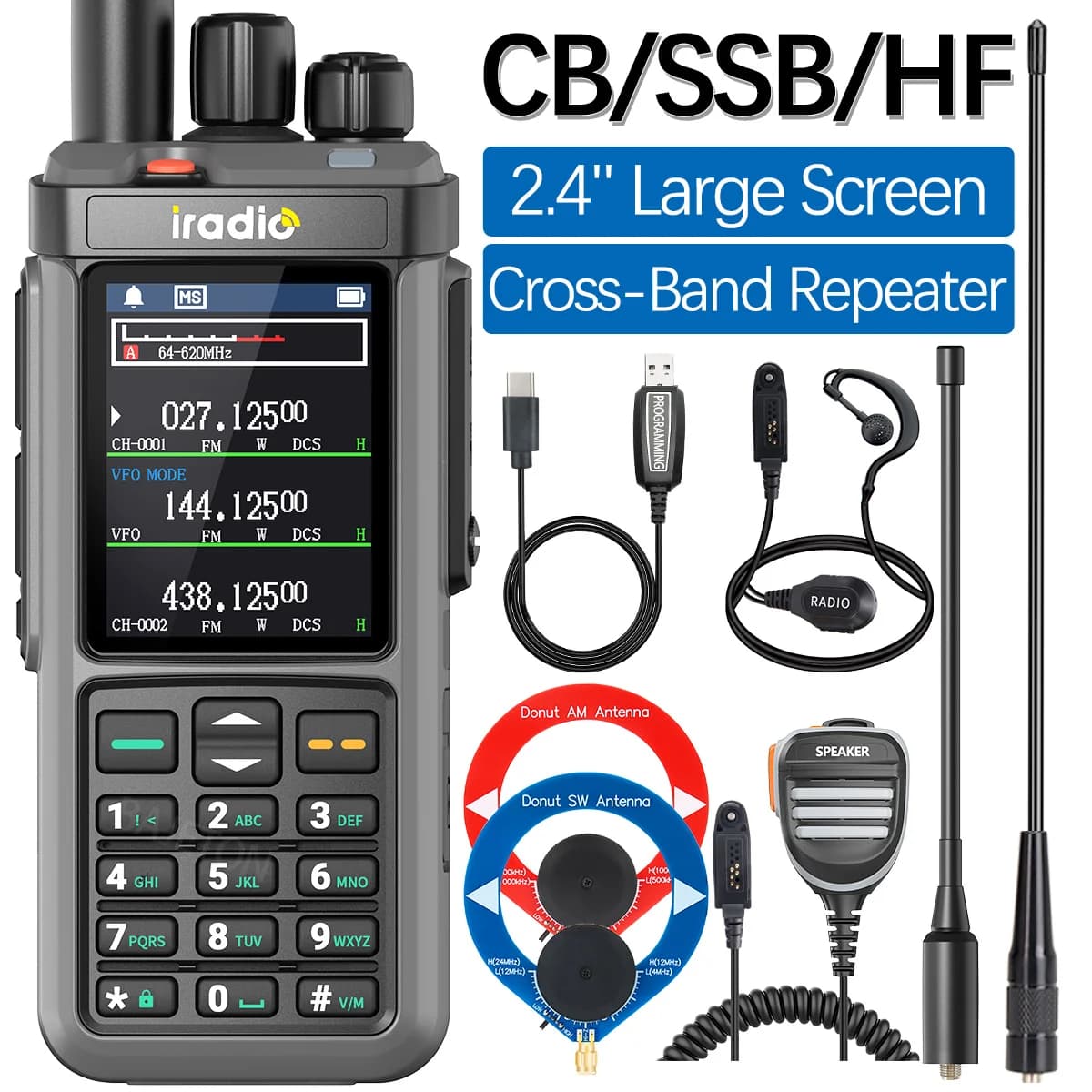 Iradio UV-98 PLUS 10W Walkie Talkie Full Band HF Ham Radio USB LSB CW CB LW MW SW SSB Cross Band Repeaper 2.4"large scree 1024CH