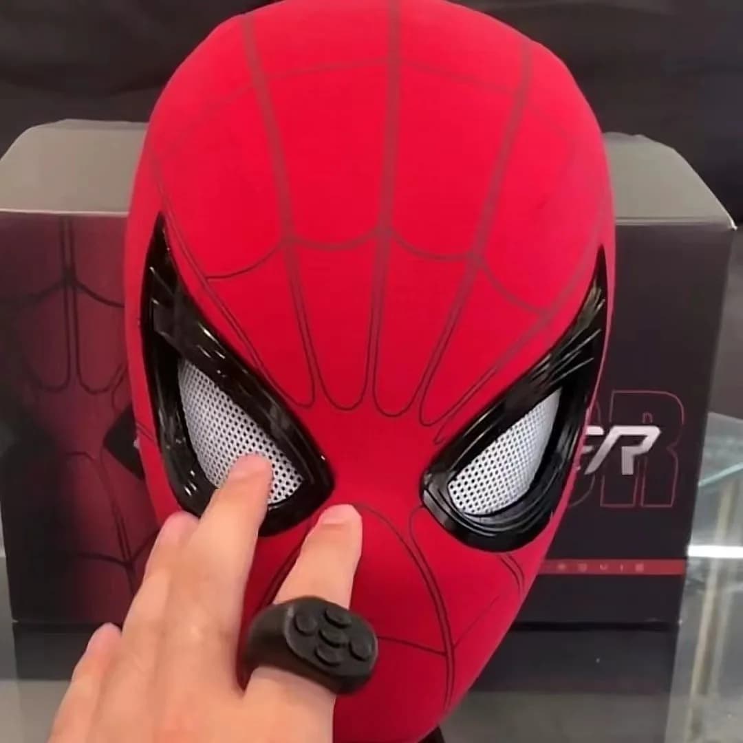 Spider-Man hood mask eyes movable spooky cos electric light mask Halloween play head Sets of toys