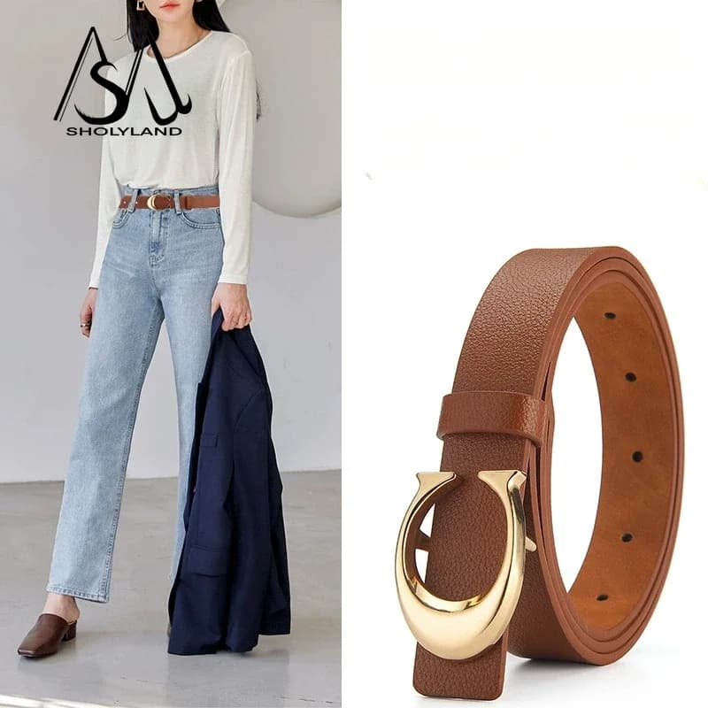 2023 Trendy Women's Belt Fashion Alloy Moon Button Multi Color Leather Thin Belt Versatile Daily Jeans Decoration